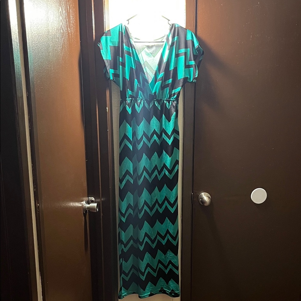 Jon & Anna Teal and Black Chevron Maxi Dress